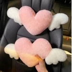 Pink Car Headrest Cushion Neck Pillow Heart Shape Plush Girly Cute Interior Car Seat Accessories For Women Car Decoration