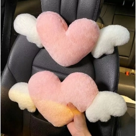 Pink Car Headrest Cushion Neck Pillow Heart Shape ..