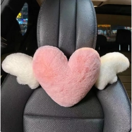Pink Car Headrest Cushion Neck Pillow Heart Shape Plush Girly Cute Interior Car Seat Accessories For Women Car Decoration