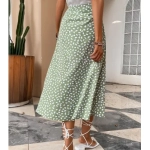 Y2k Skirts Korean Reviews Many Clothes Summer Dress Mid-rise A-Line Midi Frock Dot Print Side Split Hem Skirt Daily Clothing
