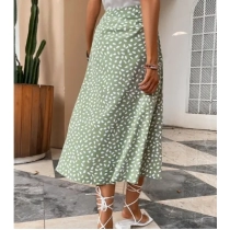 Y2k Skirts Korean Reviews Many Clothes Summer Dress Mid-rise A-Line Midi Frock Dot Print Side Split Hem Skirt Daily Clothing